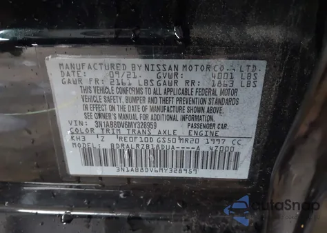 2021 Nissan Sentra Sr Xtronic Cvt из США, поврежденный, VIN 3N1AB8DV6MY328959